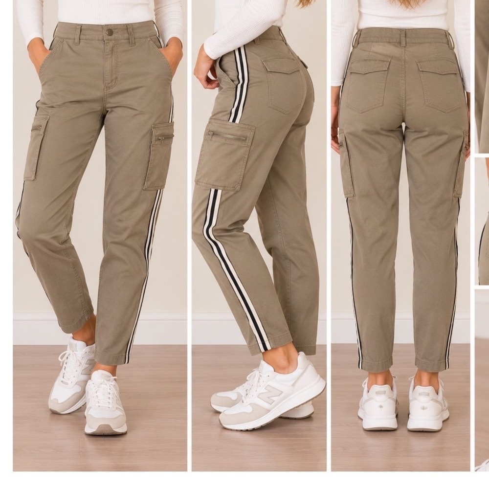 Athleta Summit Cargo Pants Size 6 Khaki Tan Utility Side Stripe Pockets